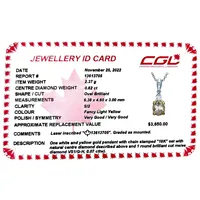 18k White Gold 0.62 Ct Oval Cut Fancy Light Yellow Canadian Diamond Pendant With Chain