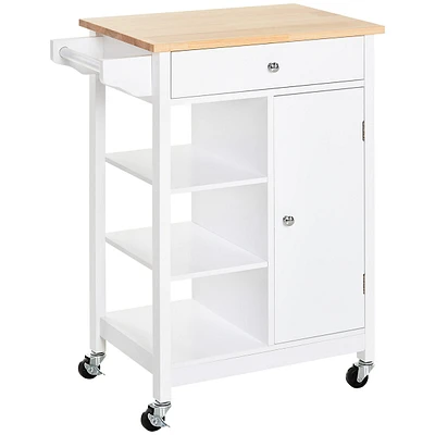 Rubber Wood Top Kitchen Cart With Storage Cabinet