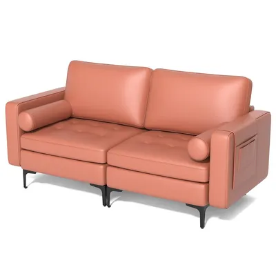 Modern Loveseat 2-seat Sofa Couch With 2 Bolsters Side Storage Pocket