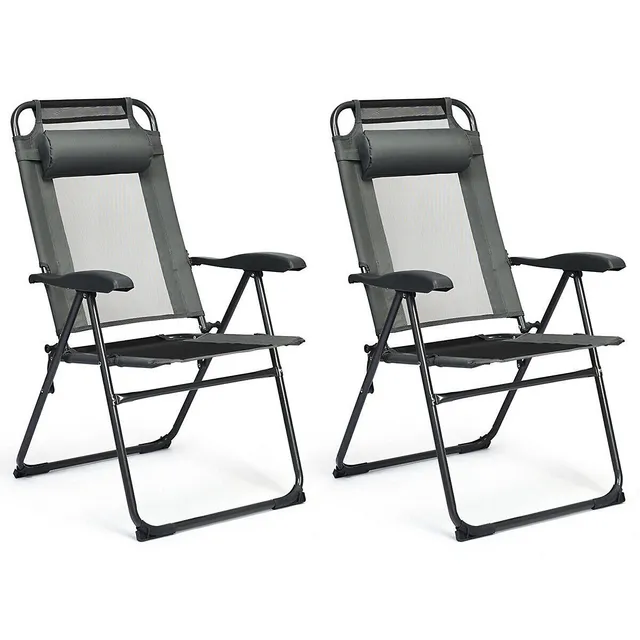 Costway 2pcs Patio Folding Chairs Back Adjustable Reclining Padded