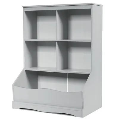 3-tier Children's Multi-functional Bookcase Toy Storage Bin Floor Cabinet Grey/white