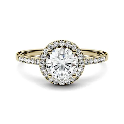 14k Yellow Gold & 1.30 Ct. T.w. Created Moissanite Halo Engagement Ring