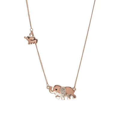 Rose Gold Tone Mama Baby Elephant Necklace With Heritage Precision Cut Crystals