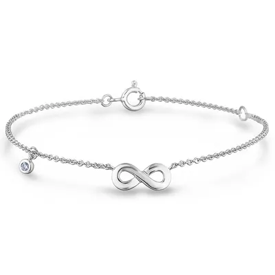 925 Sterling Silver 0.03 Ct Canadian Diamond And Infinity Chain Bracelet