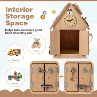Wooden Busy House Montessori Toy With Sensory Games & Interior Storage Space