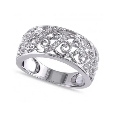 Ladies Pave Set Filigree Diamond Ring 14k Gold 0.10ct
