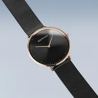 Men's Ultra Slim Stainless Steel Watch In Rose Gold/black