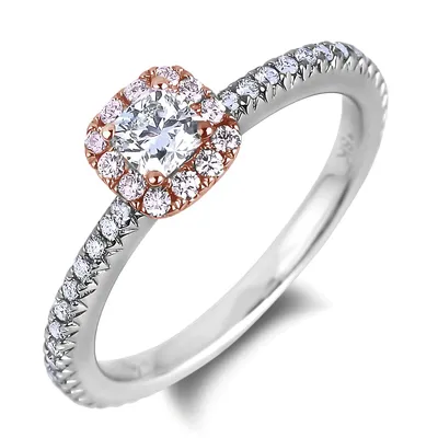 18k White & Rose Gold 0.85 Cttw Gia Certified Fancy Faint Pink Diamond Halo Engagement Ring