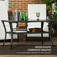 Outdoor Coffee Table W/ Storage Shelf, Wicker Side Table