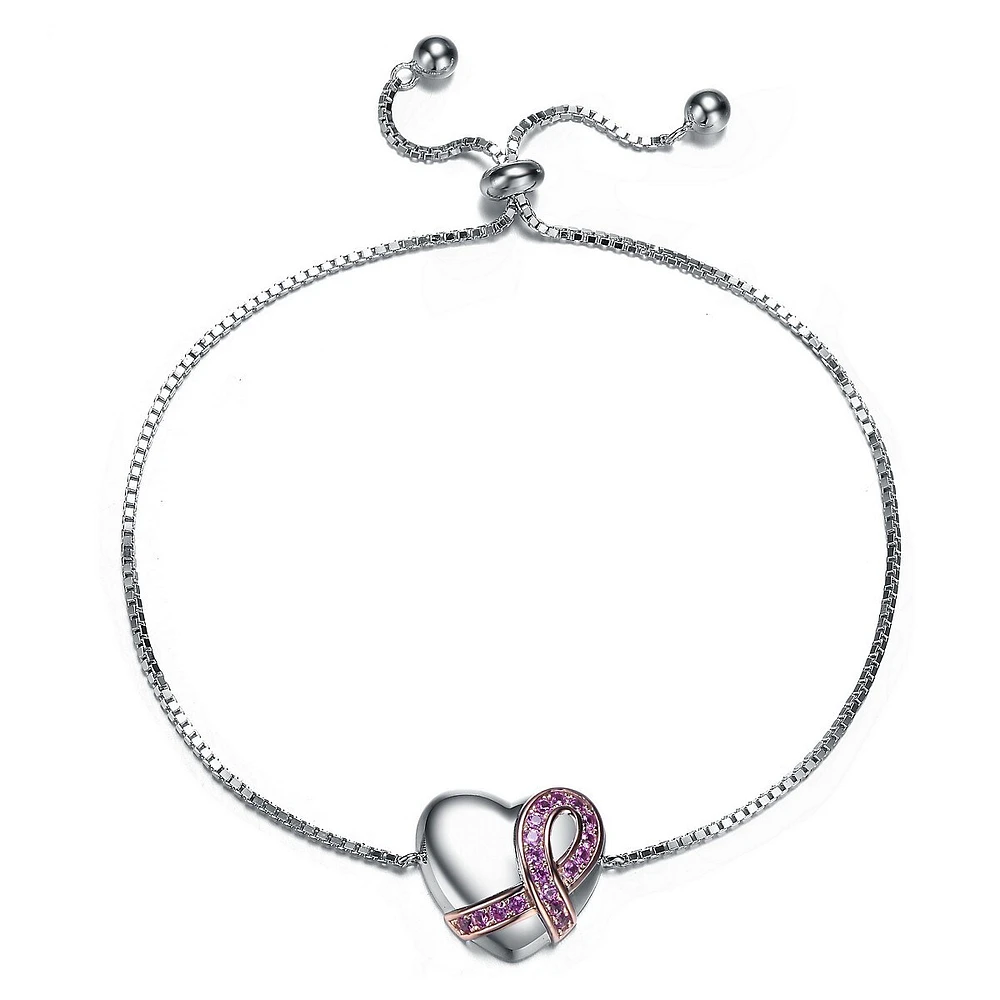 Teens/young Adults White Gold Plated With Heart Charm Adjustable Bracelet