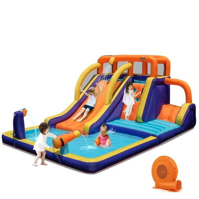 Inflatable Waterslide 4-in-1 Kids Bounce Castle With Splash Pool（with 750w Blower）