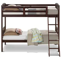Wood Solid Hardwood Twin Bunk Beds Detachable Kids Ladder Safety Rail