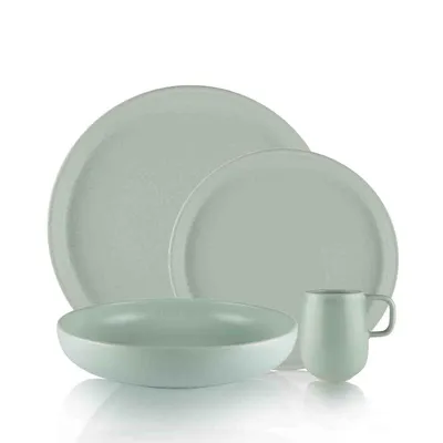 Uno Teal Stoneware 16 Pc Dinnerware Set, Service For 4