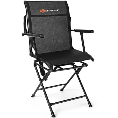 Swivel Hunting Chair Foldable Mesh Chair W/ Armrests For Outdoor Activities