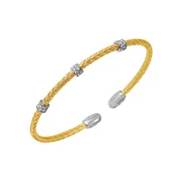 Ursa Sterling Silver Two-tone 18k Gold Plated Woven Reversable Cuff Bangle With Cubic Zirconia