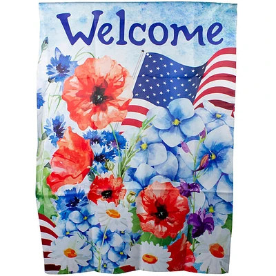 Welcome Patriotic Floral Outdoor House Flag 40" X 28"