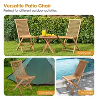 2 Pcs Patio Folding Chair Teak High Back Dining Slatted Seat Portable Outdoor
