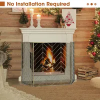 3-panel Fireplace Screen Foldable Wrought Metal Iron Mesh Fire Spark Guard