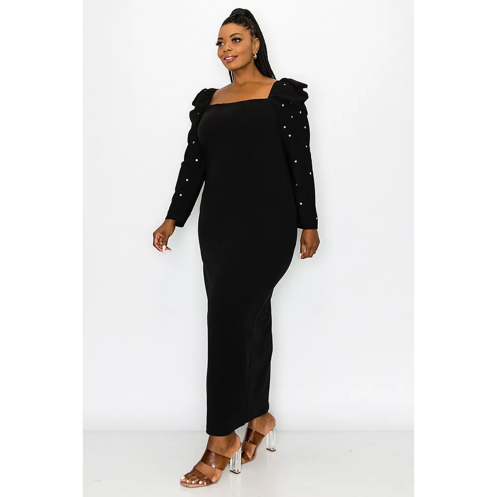 Plus Size Evangeline Rhinestone Sleeve Dress