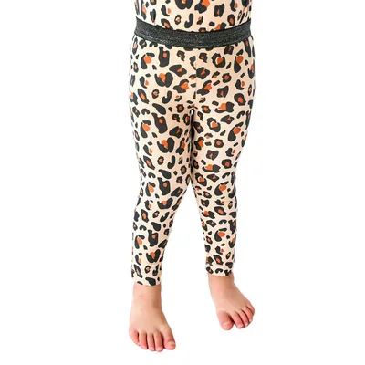 Girls Lurex Waistband Leggings - Lounging Leopard