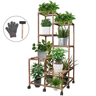 11 Tier Wood Plant Stands, 47'' Tall Plant Shelf Multi Tier Flower Rack For Balcony Lawn Patio Decor