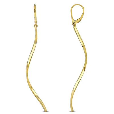 Curved Linear Drop Earrings In 10k Yellow Gold