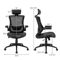 Mesh Back Adjustable Swivel Office Chair W/ Flip Up Arms Leather Seat