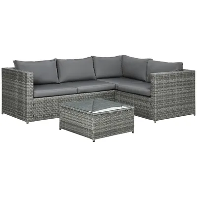 3 Pieces Garden Rattan Furniture Set With Cushions
