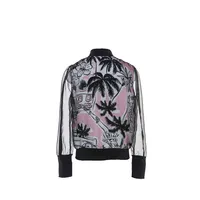 Girl's Palm Themed Set With Printed Organza Fabric Bomber Jacket And Skirt FINAL SALE