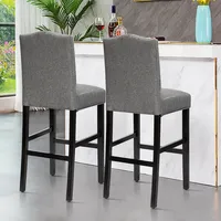 Set Of 2 Bar Stools 30'' Upholstered Kitchen Chairs Gray