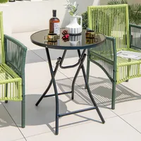 23" Round Folding Table Outdoor Patio Bistro Table With Tempered Glass Tabletop