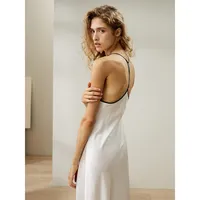 Contrast Piping Silk Suede Maxi Nightdress For Women