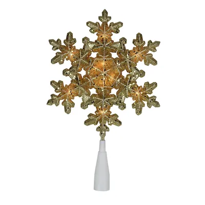 9" Pre-lit Gold Snowflake Christmas Tree Topper - Clear Lights