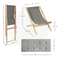 Foldable Wood Beach Sling Chair 3-position Adjustable Beech Chair W/free Cushion