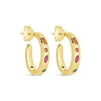 Rainbow Cz Studded Hoops Earring Sterling Forever Gold