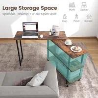 360° Rotatable Sofa Side Table L-shaped Laptop Desk Snack Table W/ 2-tier Shelf