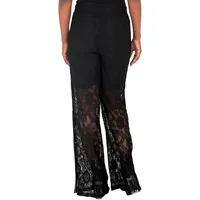 Curvy Womens Athletic Stripe Snap Button Black Lace Palazzo Pants