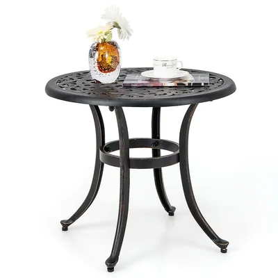 24" Patio Side Table With Adjustable Footpads Round Cast Aluminum End Table
