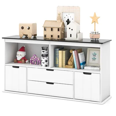 Kids Toy Storage Organizer Wooden Bookshelf Tv Stand With Drawers Blackboard Top