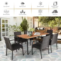 7pcs Patio Rattan Dining Chair Table Set With Cushion Umbrella Hole