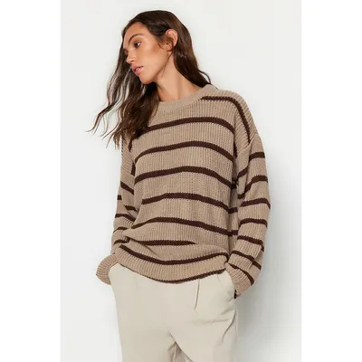 Women Oversize Basic Crew Neck Knitwear Sweater