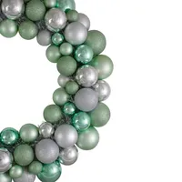 Silver And Seafoam Green 3-finish Shatterproof Ball Christmas Wreath - 24-inch, Unlit