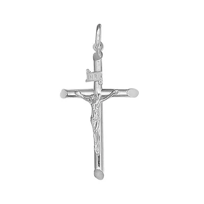 Beveled Crucifix Cross Pendant Necklace 14k White Gold