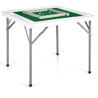 Goplus 35" 4-player Mahjong Card Game Portable Folding Table W/cup & Coin Holder