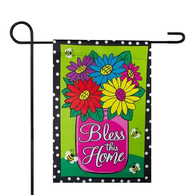 Bless This Home Bouquet With Vase Outdoor Garden Flag 12.5" X 18"