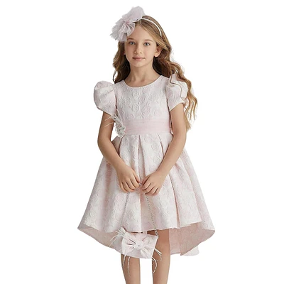 Flower Girls Formal Dress With Jacquard Pattern And Cap Sleeves