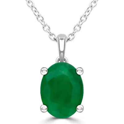 1.1 Ct Oval Green Emerald Solitaire Pendant Necklace 14k White Gold