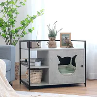 Cat Litter Box Enclosure Hidden Furniture Cabinet W/ 2-tier Storage Shelf