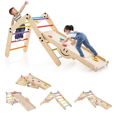 Wooden Climbing Toys For Toddlers Jungle Gym With Reversible Ramp, Seesaw, Climber Colorful