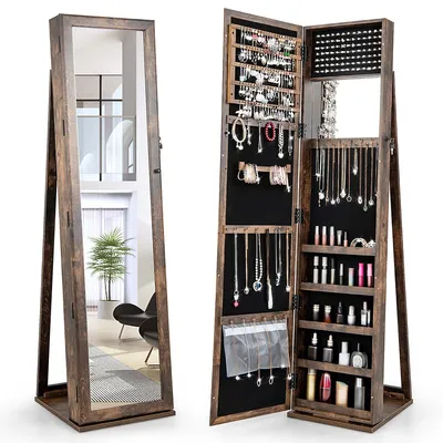 Mirrored Jewelry Cabinet Armoire Lockable Standing Storage Organizer With Shelf
